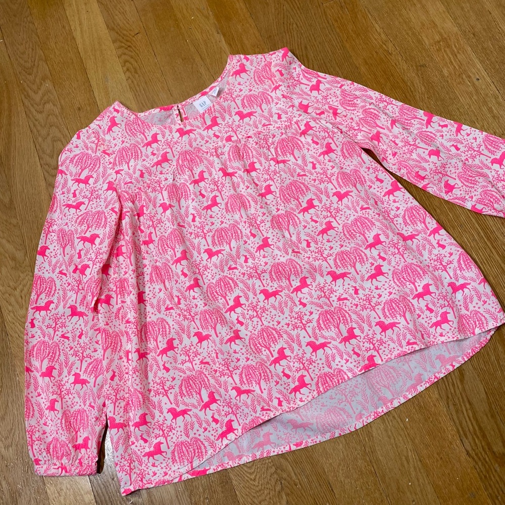 Gap Sarah Jessica Parker Blouse Girl's  Pink Unicorn Print Pullover L